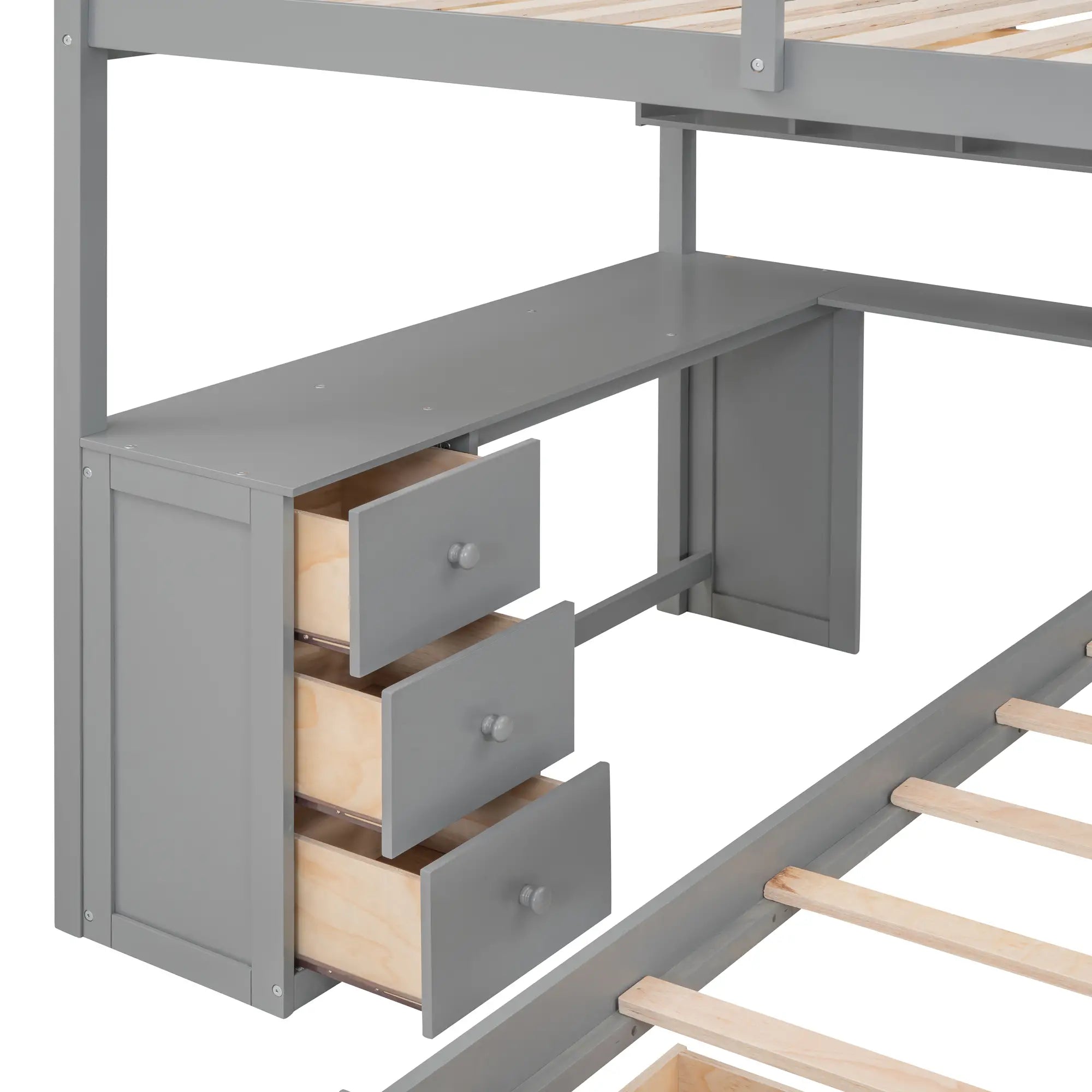 Over Twin Bunk Bed with Study Desk, Drawers, Shelves, 98