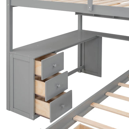 Over Twin Bunk Bed with Study Desk, Drawers, Shelves, 98" L x 80" W x 64.5" H, Grey Bed Frames at Gallery Canada