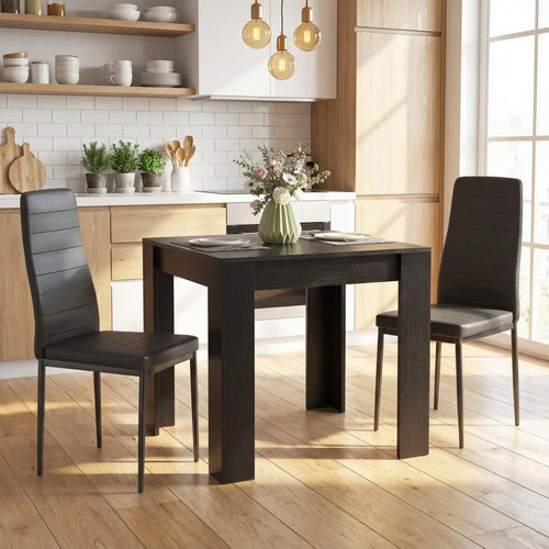 Square Dining Table Set For 2, PU Leather Upholstered Chairs, Black