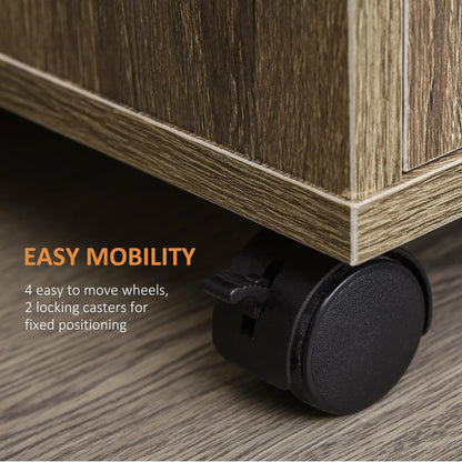 Microwave Cart on Wheels, 2-Door Cabinet, Grey Wood Grain, Grey Kitchen Pantry Cabinets at Gallery Canada