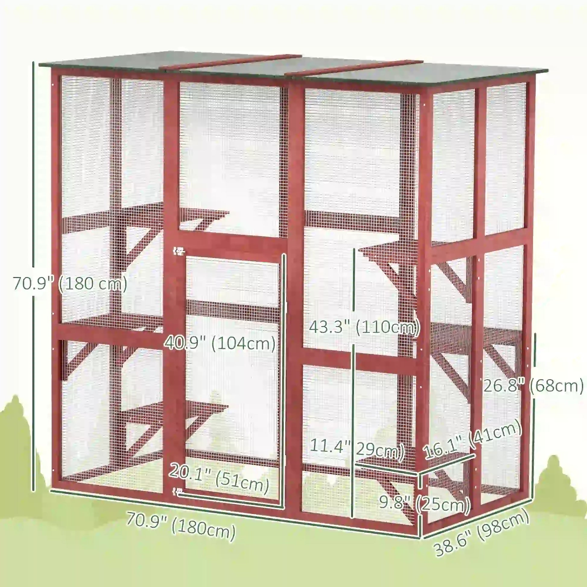 71" x 39" x 71" Cat Cage, Large Outdoor Wooden Cat Patio, 6 Platforms, Asphalt Roof, Wine Red Outdoor Cat Enclosures at Gallery Canada