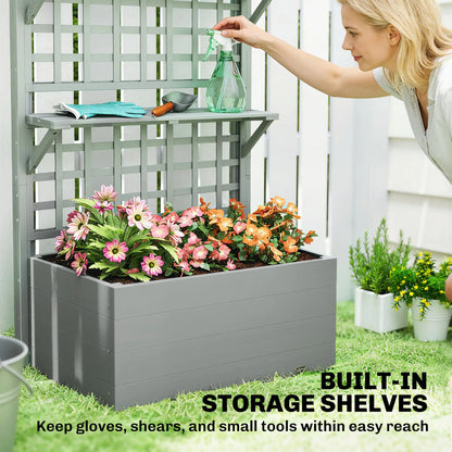Wooden Raised Garden Bed With Trellis, Roof, 2 Shelves, Grey Wooden Planter Boxes at Gallery Canada