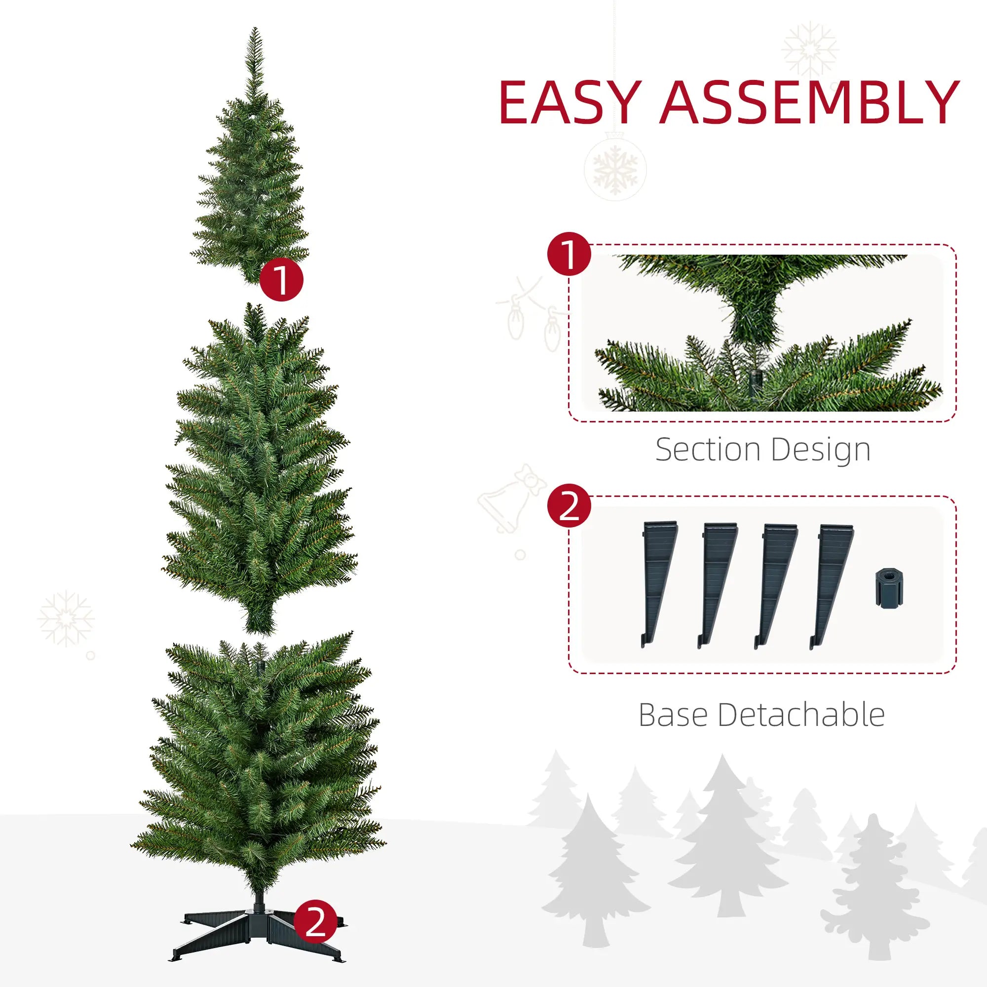 6' Pre Lit Artificial Pencil Christmas Tree, Warm White LED Lights, Green Pre Lit Christmas Trees at Gallery Canada