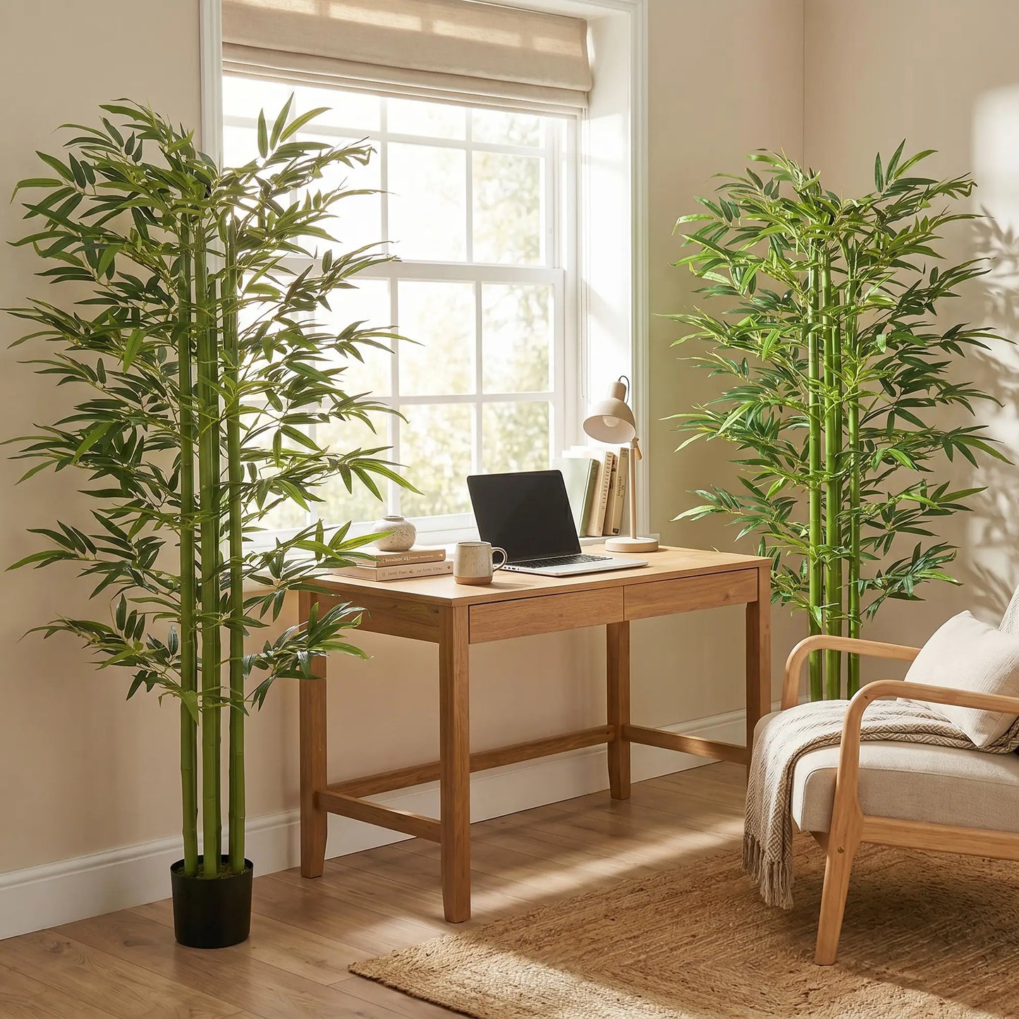 Indoor Fake Plants, Artificial Bamboo Tree with Adjustable Shape for Home Office Living Room Decor, Green