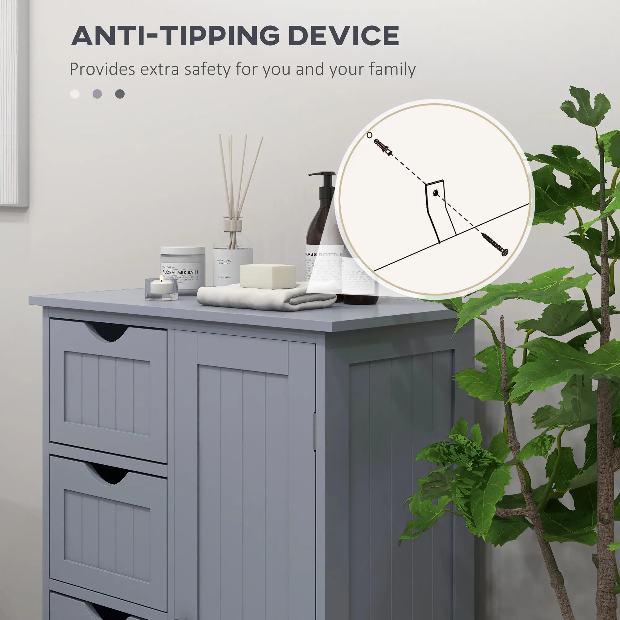 Bathroom Storage Cabinet, Adjustable Shelf, 4 Drawers, Grey Bathroom Cabinets at Gallery Canada