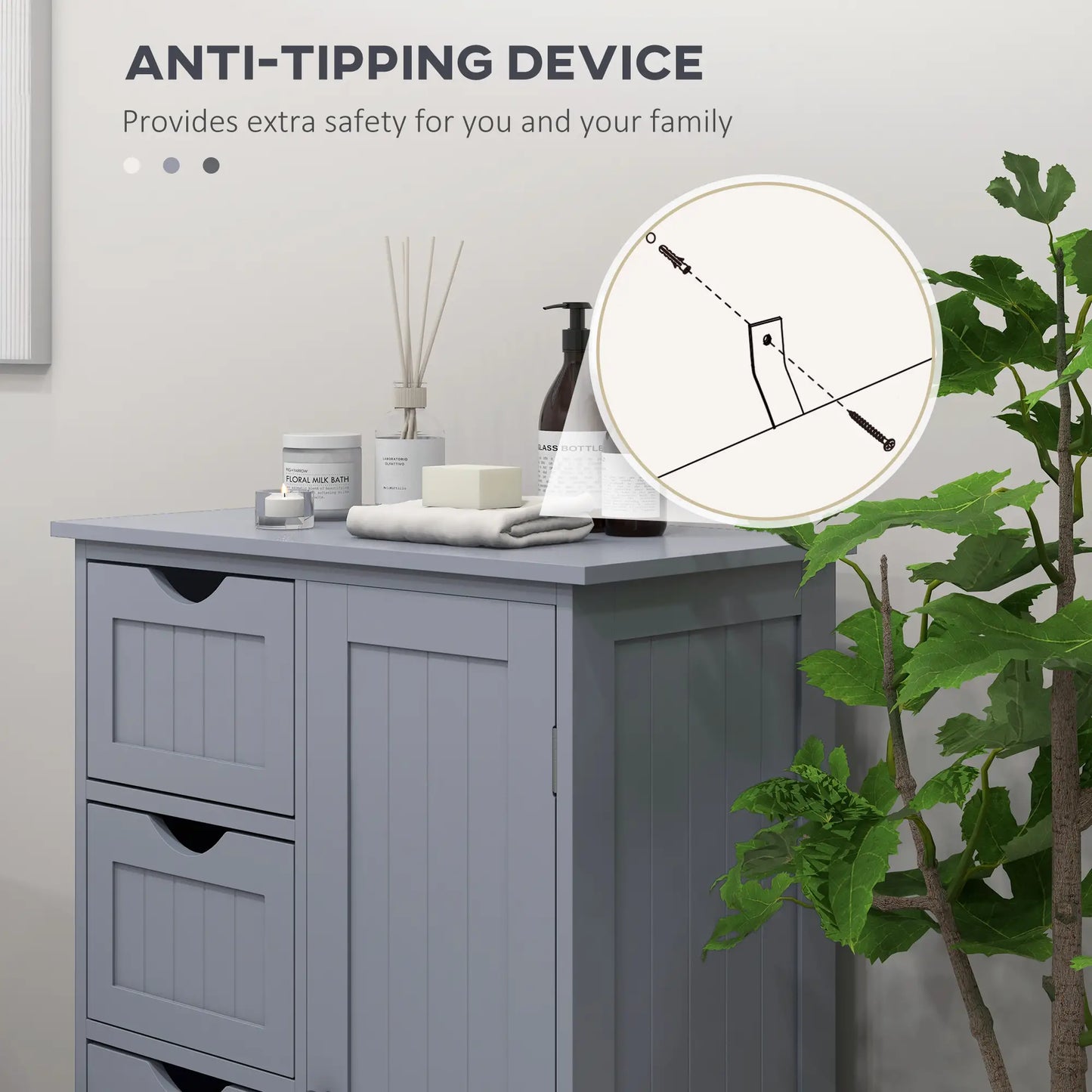 Bathroom Storage Cabinet, Adjustable Shelf, 4 Drawers, Grey Bathroom Cabinets at Gallery Canada