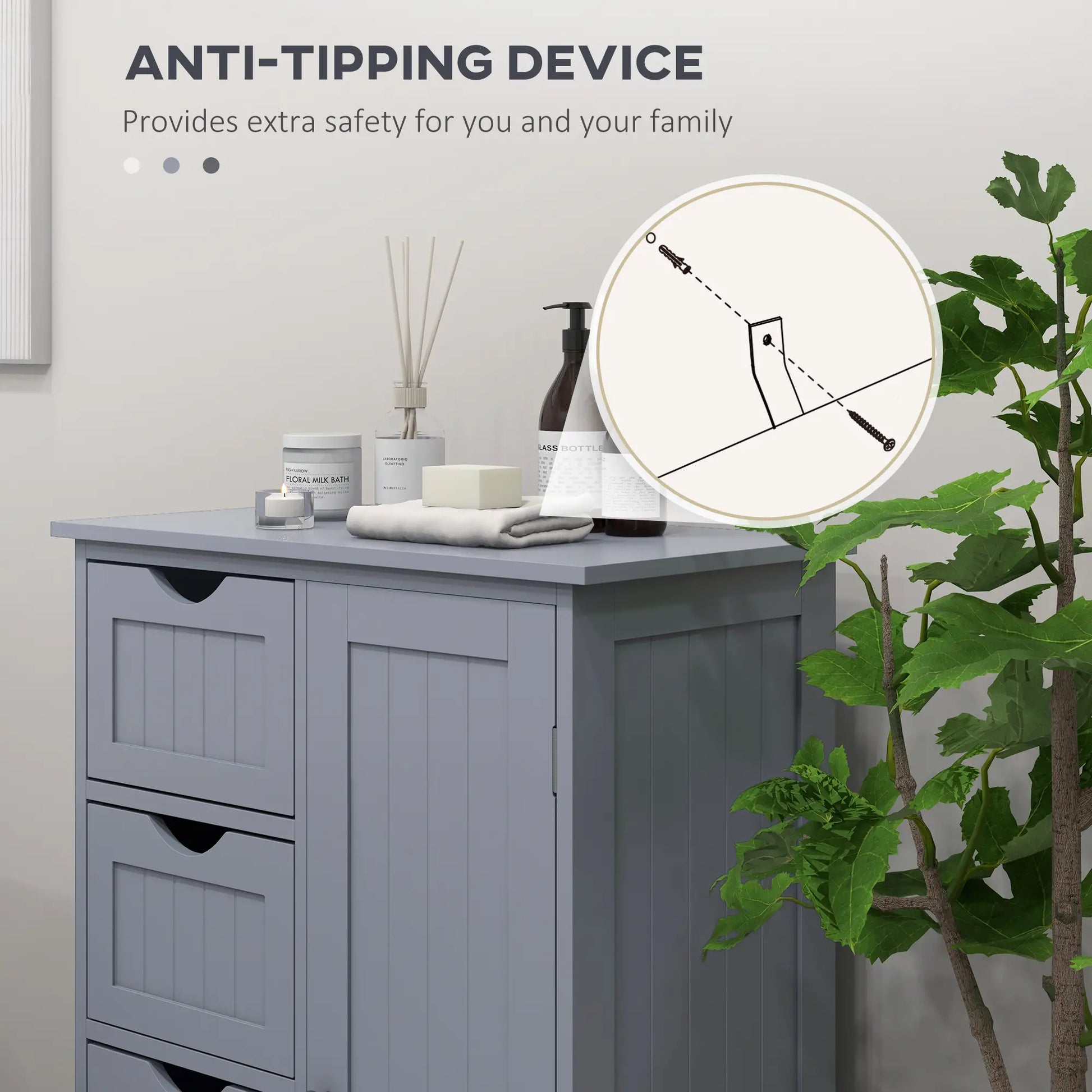 Bathroom Storage Cabinet, Adjustable Shelf, 4 Drawers, Grey Bathroom Cabinets at Gallery Canada