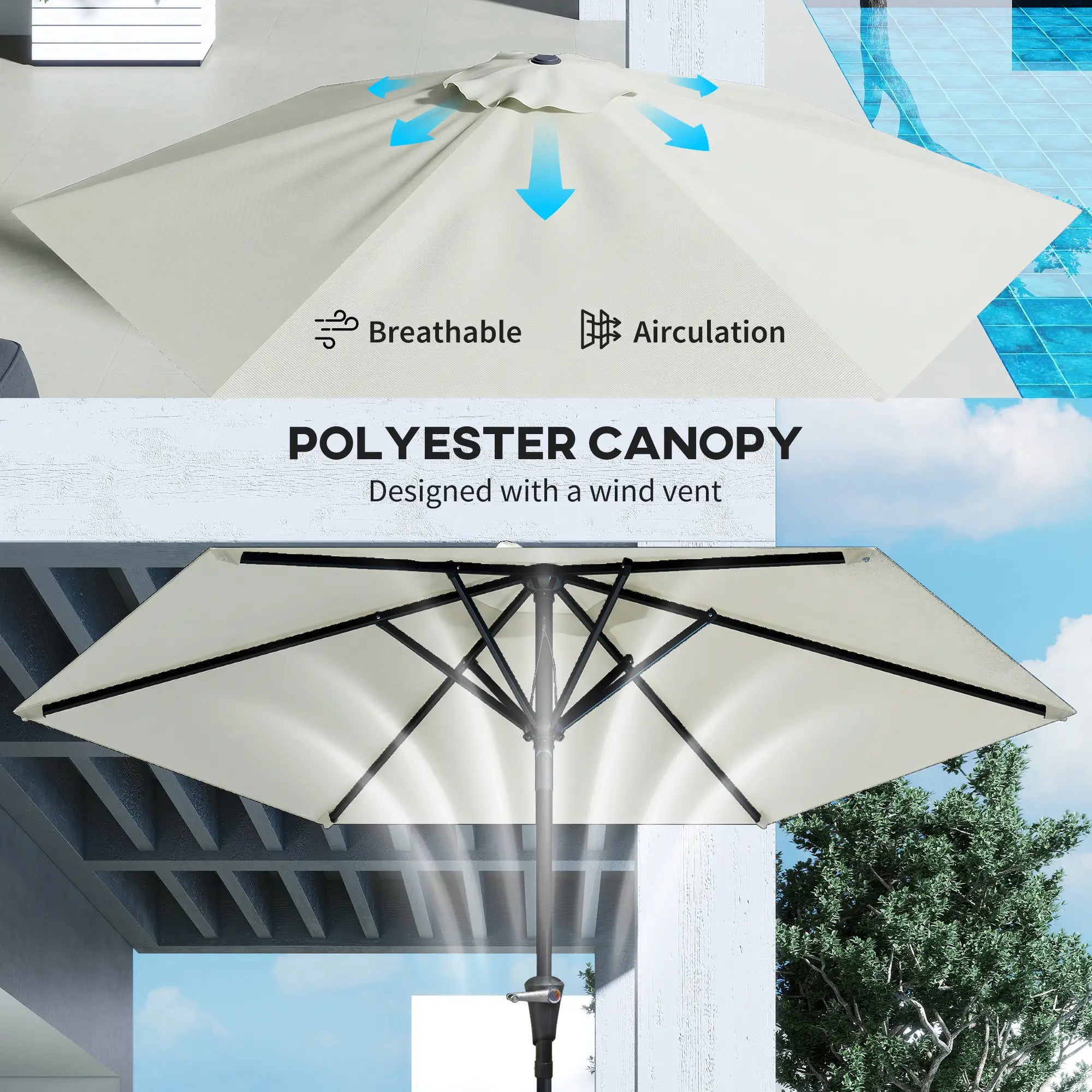 Patio Sun Umbrella, 6 Ribs, Cream White Patio Umbrellas at Gallery Canada