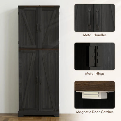 64" Tall Kitchen Pantry Cabinet, Spice Racks, Adjustable Shelves, Black Kitchen Pantry Cabinets at Gallery Canada