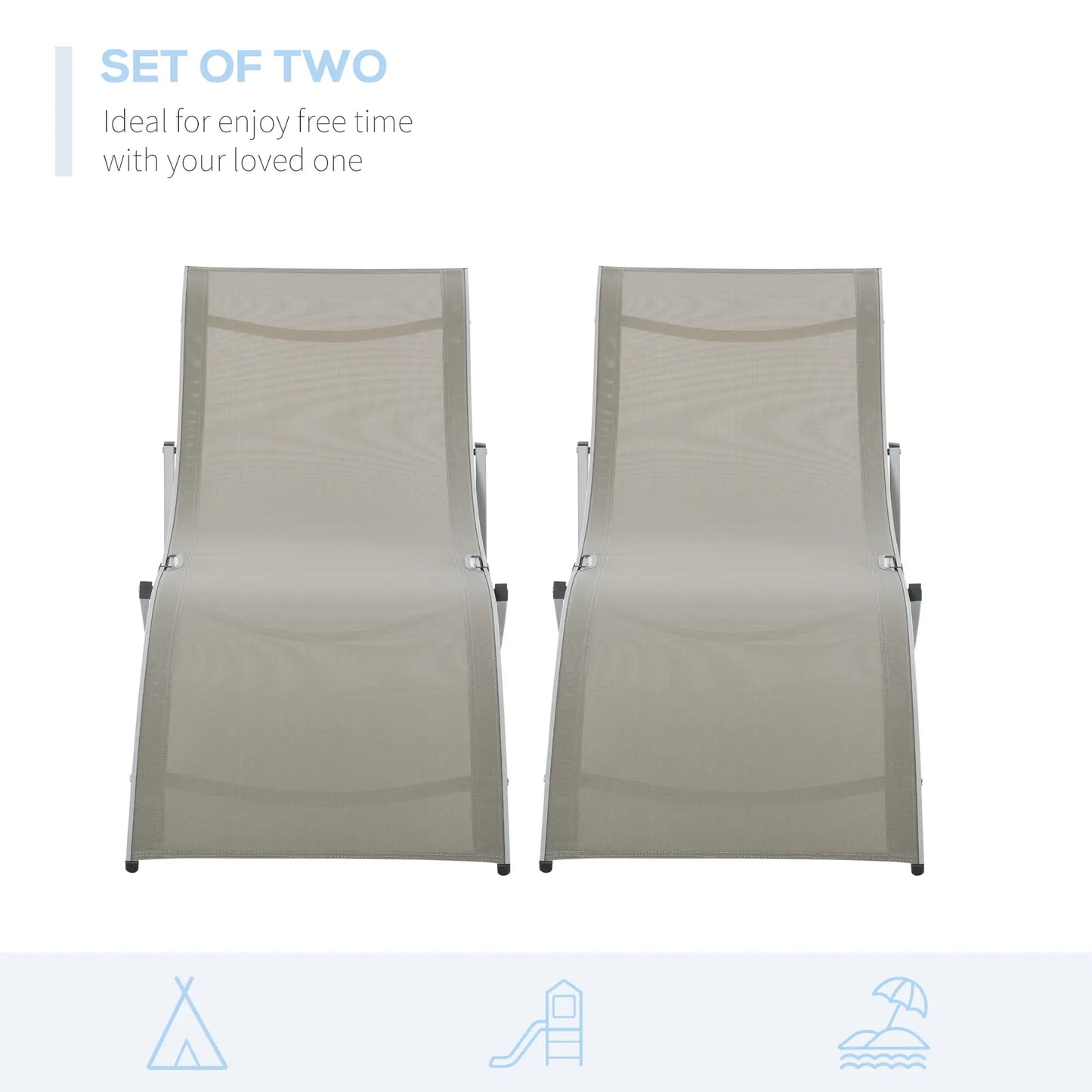 Foldable Pool Chaise Lounge Set of 2, 264lbs Capacity, Light Grey Lounger Chairs at Gallery Canada