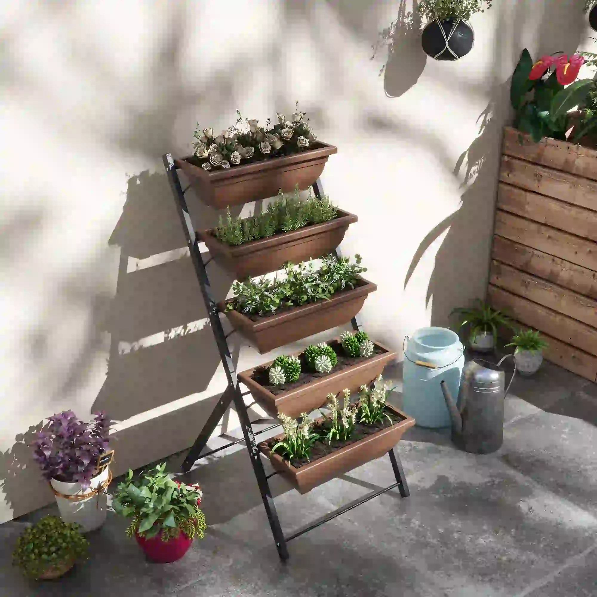 5-Tier Raised Garden Bed, 5 Planter Box, Outdoor Plant Stand, Brown Plant Stands at Gallery Canada