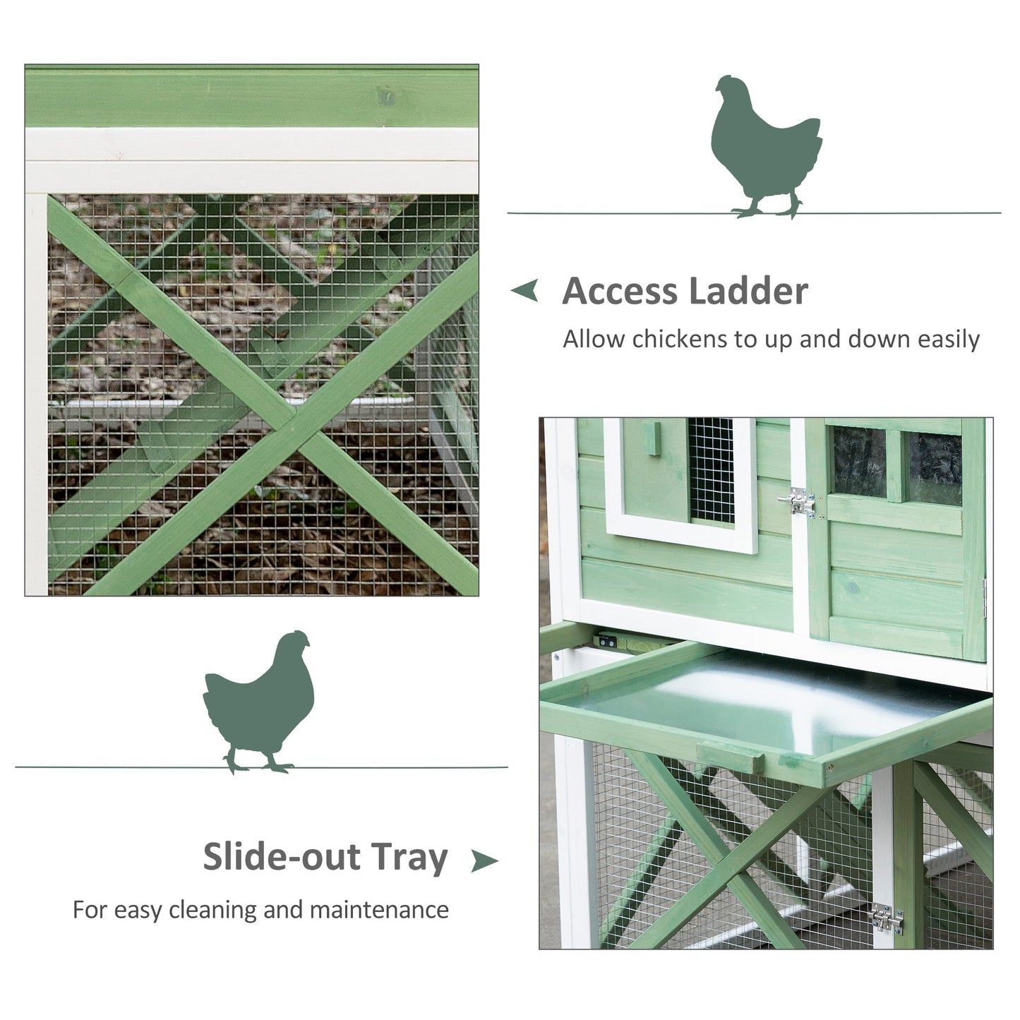 44" Chicken Coop, Wooden Hen Run House, Rabbit Hutch with Nesting Box, Removable Tray, Asphalt Roof, Planting Lattice, Green - Gallery Canada