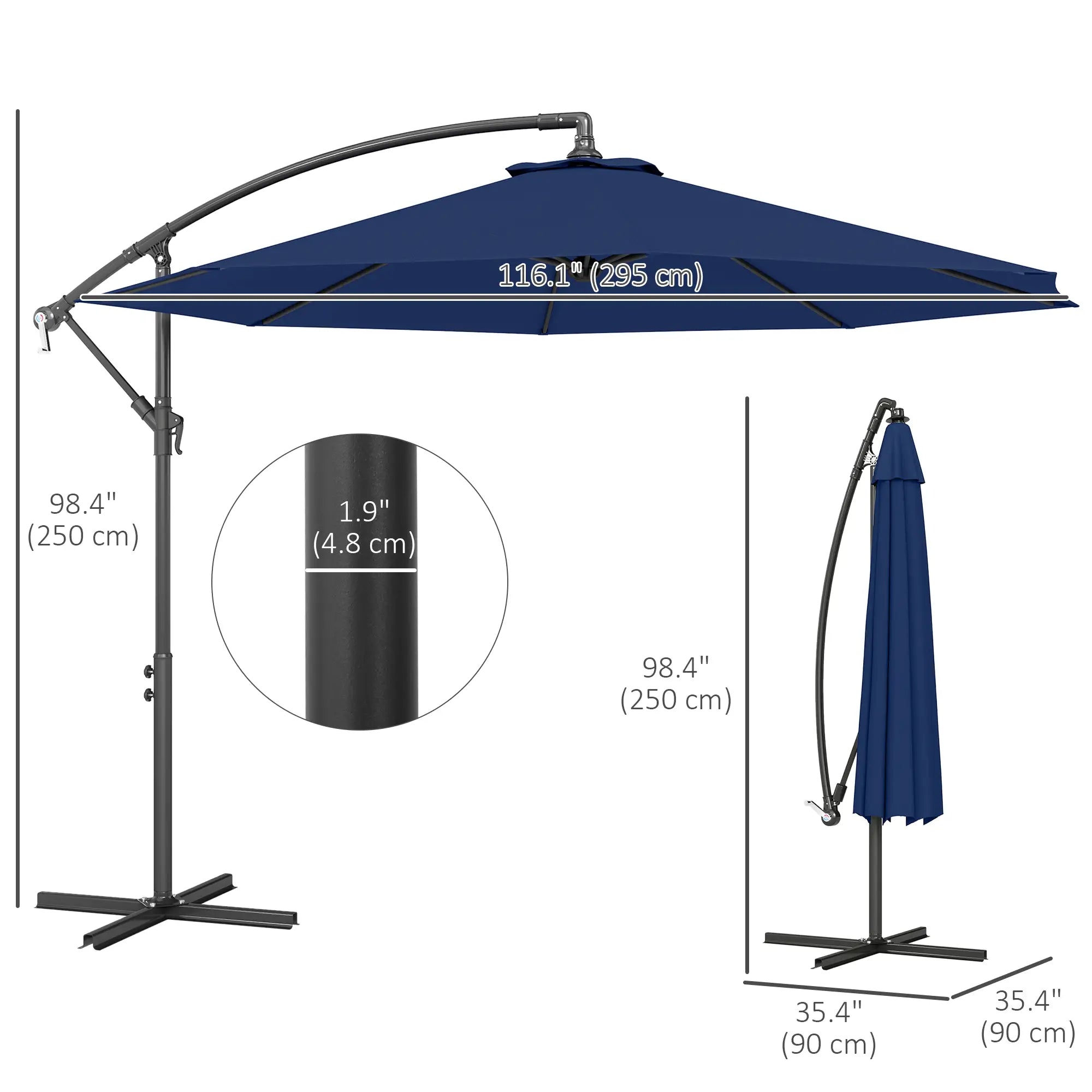 10' Deluxe Patio Umbrella, Banana Hanging Offset Sunshade, Navy Blue Offset Cantilever Umbrellas at Gallery Canada