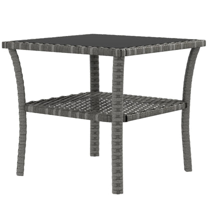 20" Patio Wicker Coffee Table, Outdoor PE Rattan Two-tier Side Table, Mixed Grey, Grey Patio Side Tables Mixed Grey, Black at Gallery Canada