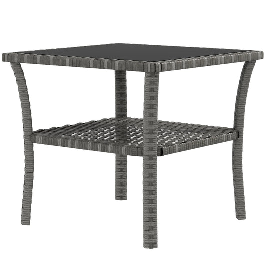 20" Patio Wicker Coffee Table, Outdoor PE Rattan Two-tier Side Table, Mixed Grey, Grey Patio Side Tables Mixed Grey, Black at Gallery Canada