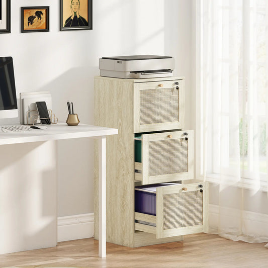 3 Drawer Filing Cabinet with Lock, Boho File Cabinet, A4 Letter Size, Oak Office Cabinets & Cupboards Oak at Gallery Canada
