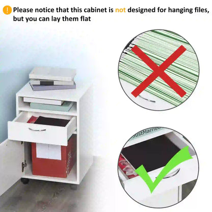 24" Small Filing Cabinet, Open Compartment, Drawer, Wheels, White Office Cabinets & Cupboards at Gallery Canada