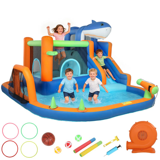 Inflatable Bounce House, Sharks Theme, Slide and Pool, Blue Inflatables Blue, Orange at Gallery Canada