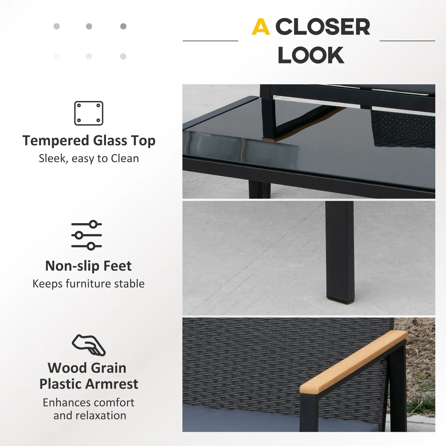 4-Piece Wicker Patio Set, Outdoor Rattan Chairs, Loveseat, Glass Table, Black Patio Furniture Sets at Gallery Canada