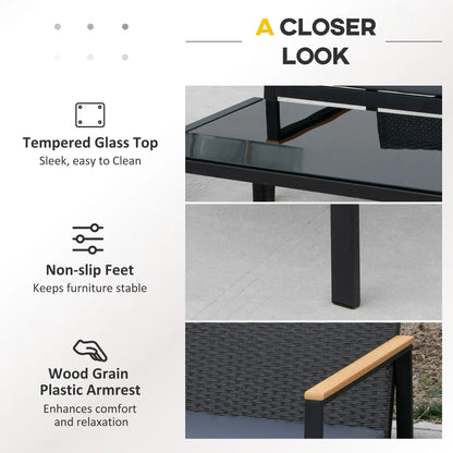 4-Piece Wicker Patio Set, Outdoor Rattan Chairs, Loveseat, Glass Table, Black Patio Furniture Sets at Gallery Canada