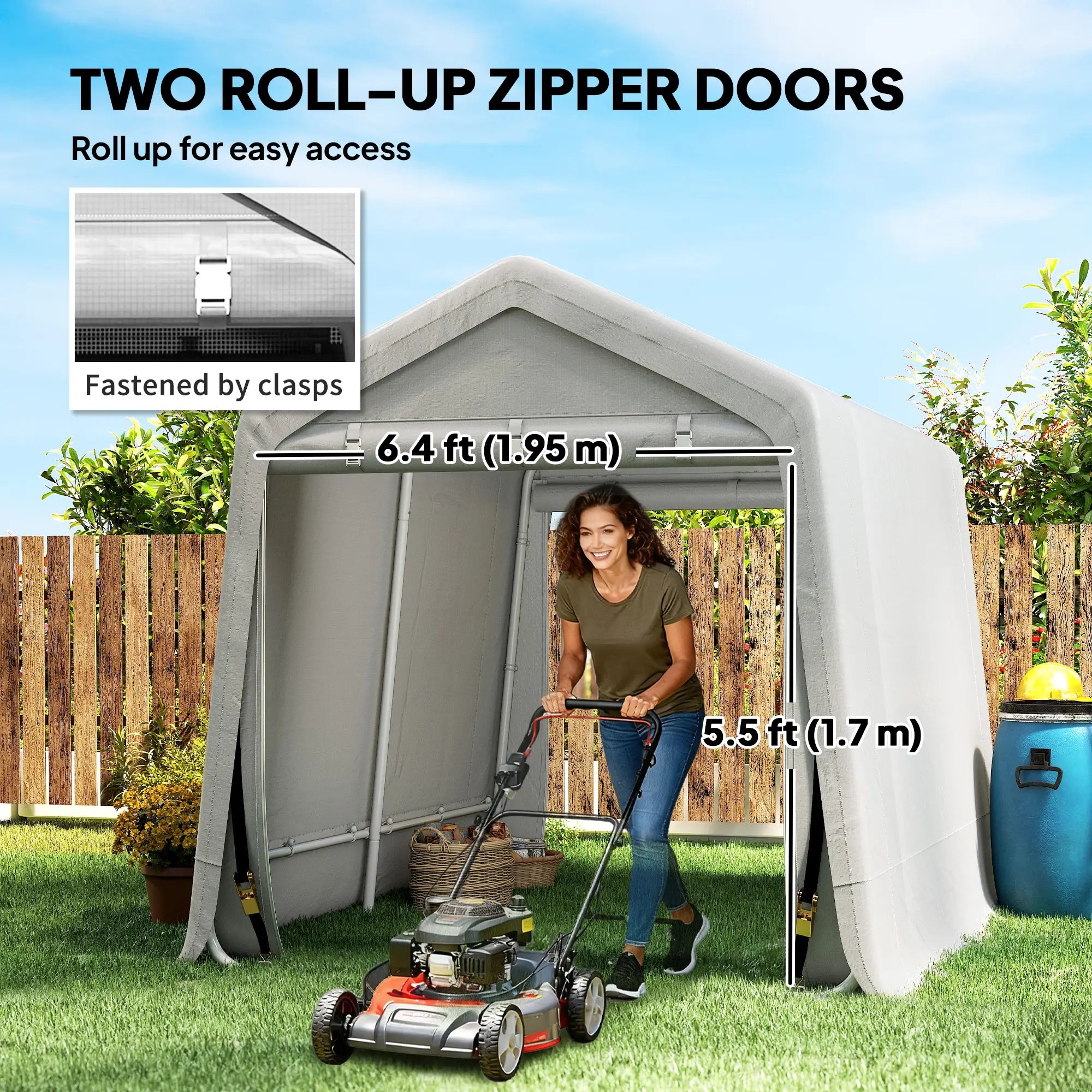 9.2' x 7.9' Garden Storage Tent, Metal Frame, Double Zipper Doors, Light Grey Portable Shed at Gallery Canada