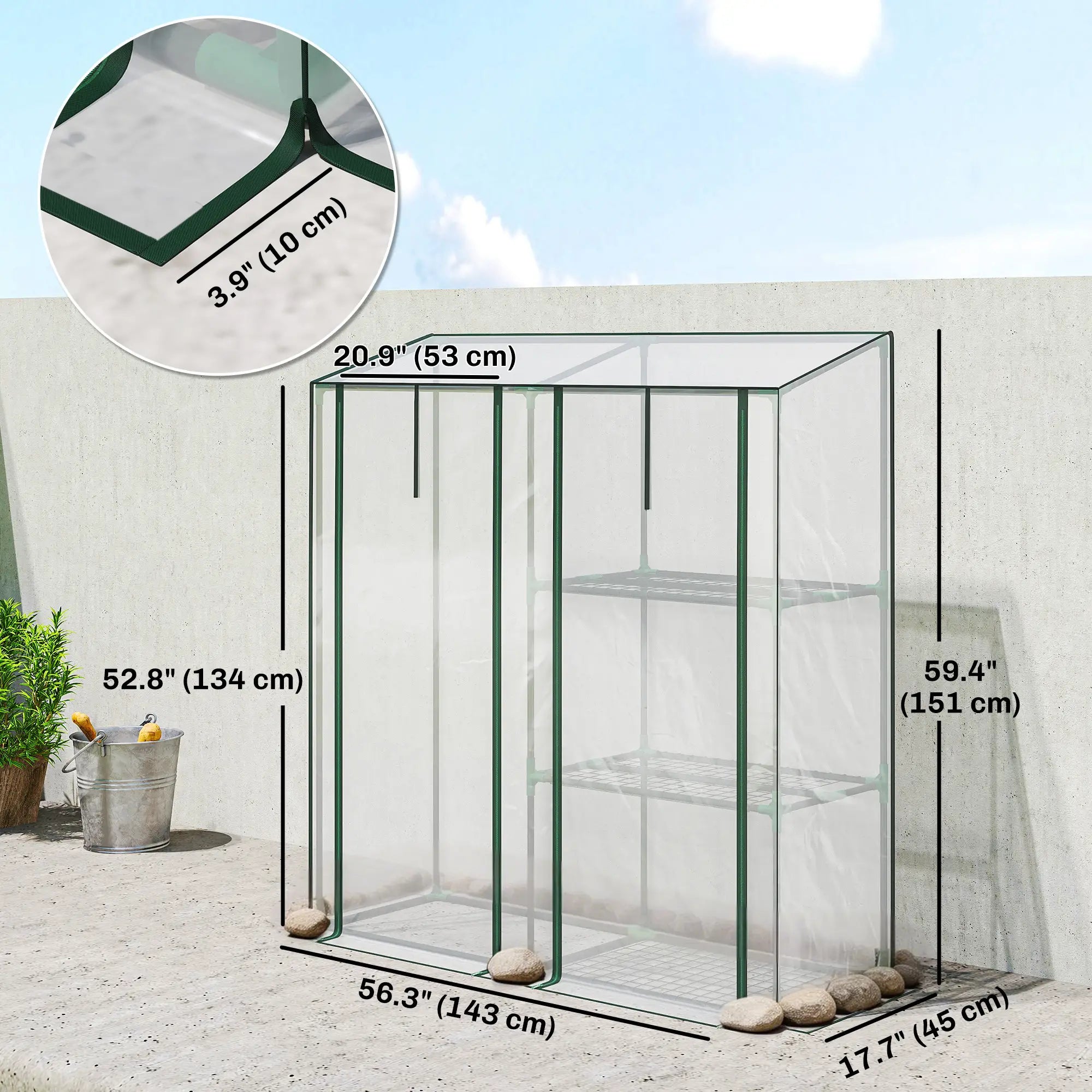 Mini Greenhouse, 3 Shelves, 2 Roll-Up Doors, 56.3