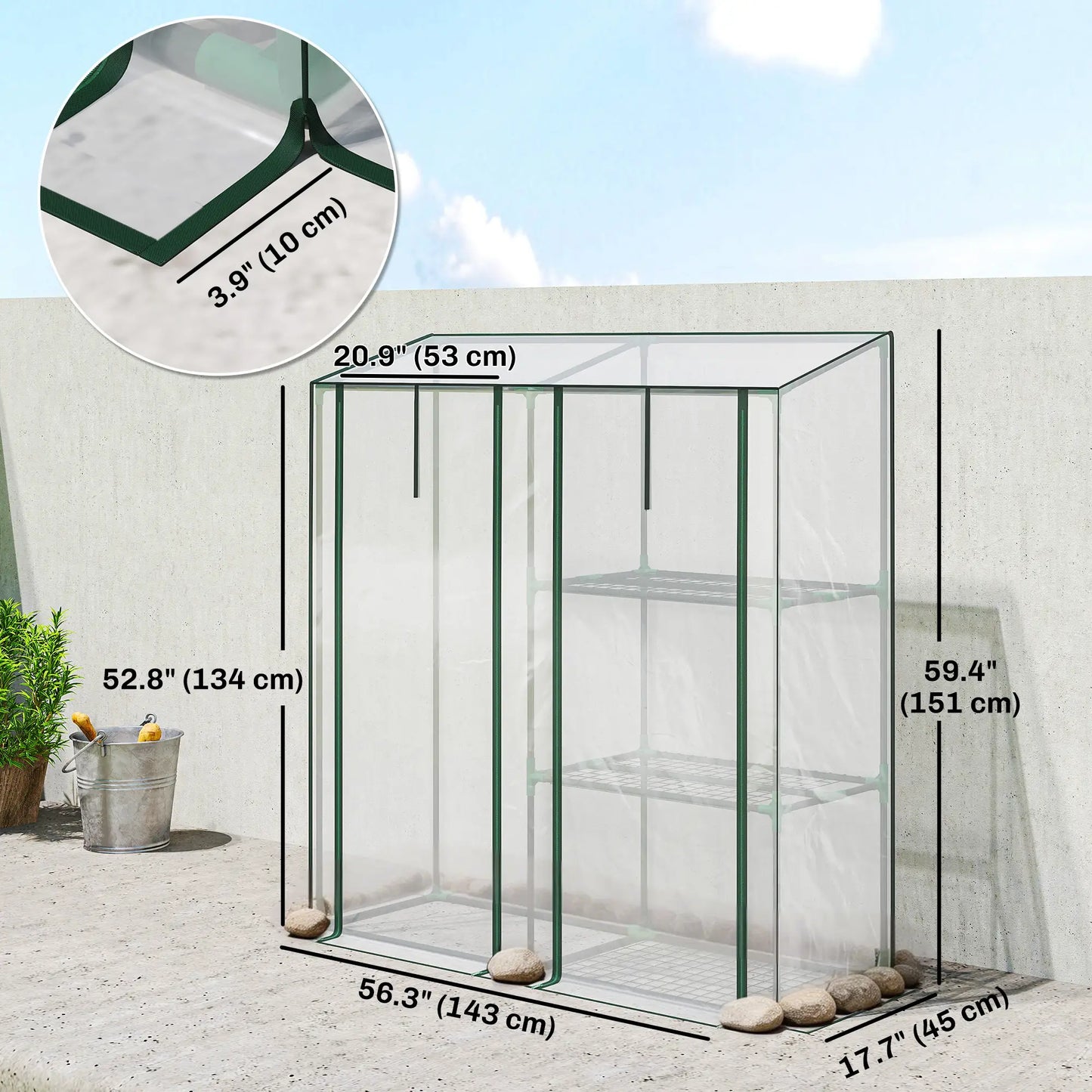 Mini Greenhouse, 3 Shelves, 2 Roll-Up Doors, 56.3" x 17.7" x 59.4", Clear Portable Greenhouses at Gallery Canada