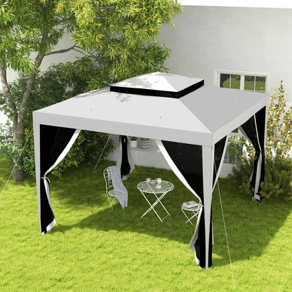10' x 10' Outdoor Canopy Tent, Mesh Netting, Double Tier Roof, Grey Gazebos at Gallery Canada