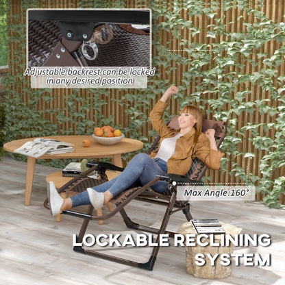 Outdoor Zero Gravity Chair, Folding PE Rattan Recliner, Brown Lounger Chairs at Gallery Canada