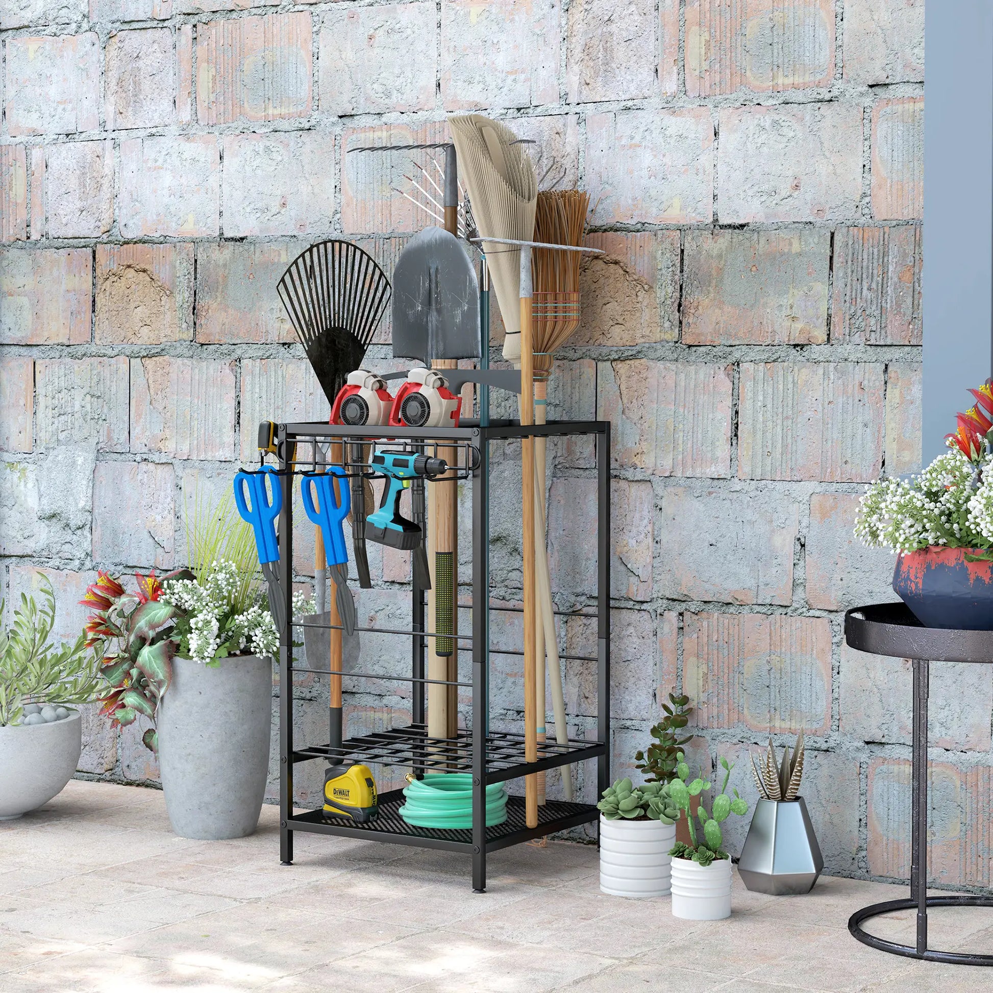 3-Tier Yard Tool Rack, Garden Organizer with 14 Hooks, Black Garden Accessories at Gallery Canada