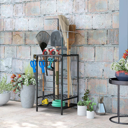 3-Tier Yard Tool Rack, Garden Organizer with 14 Hooks, Black Garden Accessories at Gallery Canada
