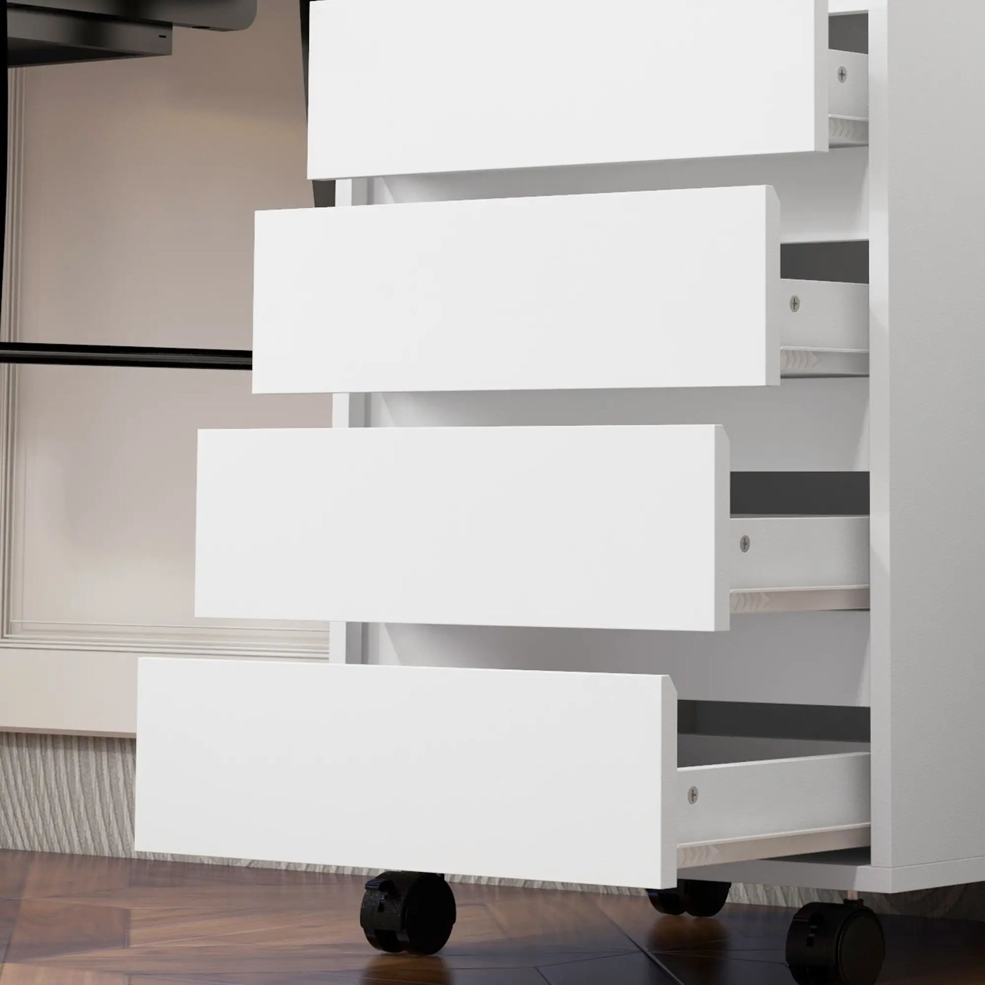 4 Drawer File Cabinet, Vertical Filing with Wheels, Printer Stand, White Office Cabinets & Cupboards at Gallery Canada