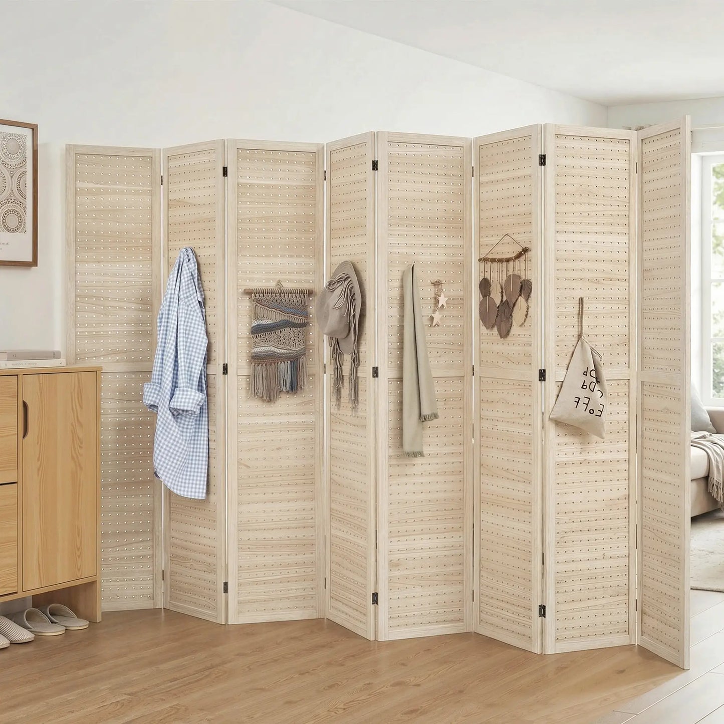 5.6 Ft. 8-Panel Room Divider, Pegboard Privacy Screen, Partition Wall, Natural Room Dividers at Gallery Canada