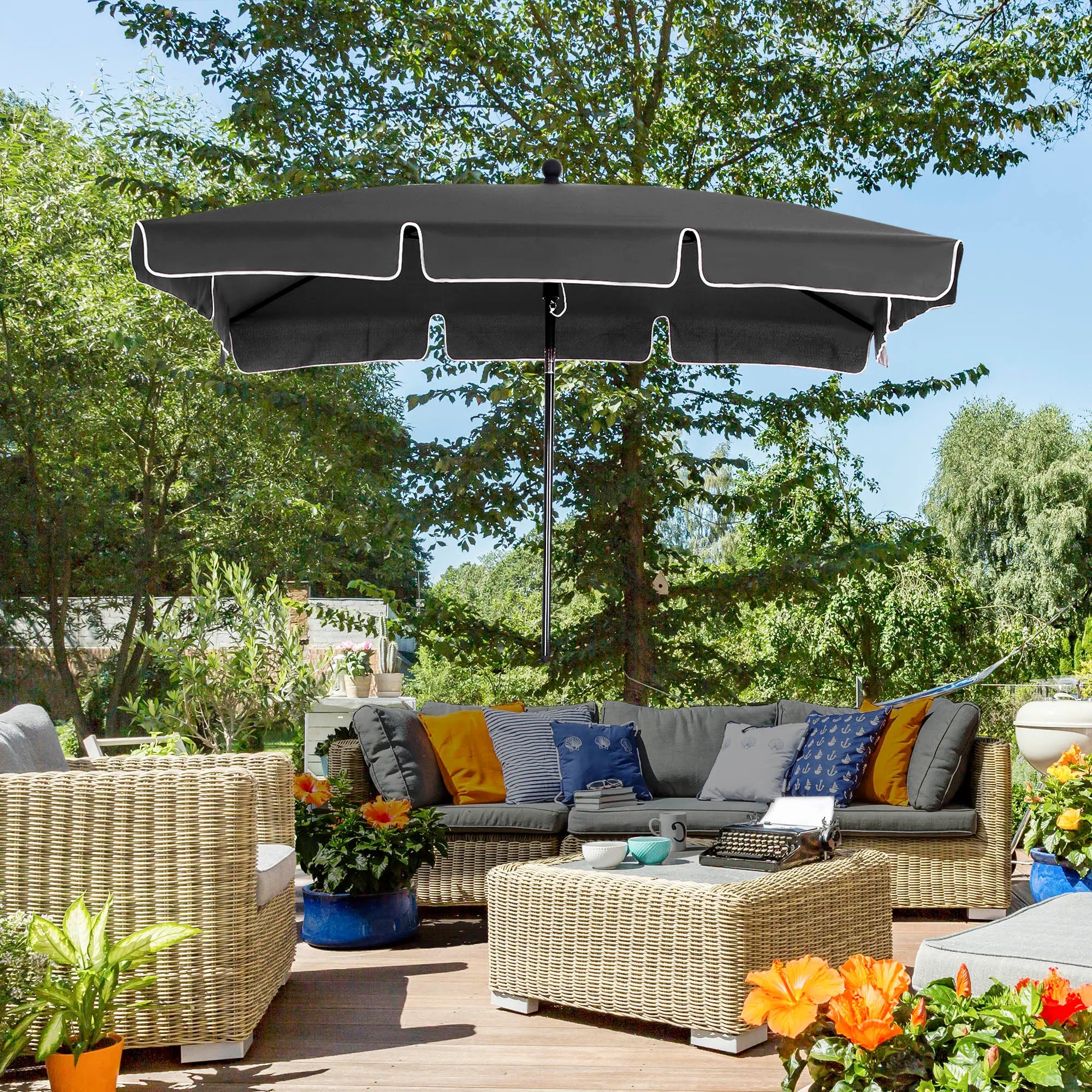 6.5x4ft Rectangle Patio Umbrella, Aluminum Tilt Adjustable, Grey Sun Umbrellas at Gallery Canada