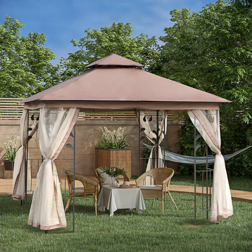 10'x10' Steel Patio Gazebo, Soft-Top, 2-Tier Roof, Brown