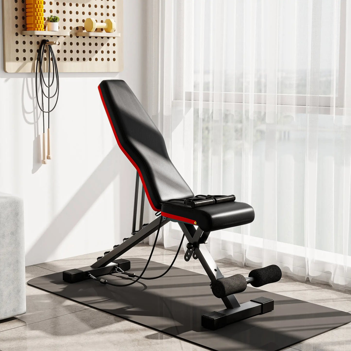 Adjustable Workout Bench, Foldable with Leg Extension, 264LBS, Black and Red Weight Benches at Gallery Canada
