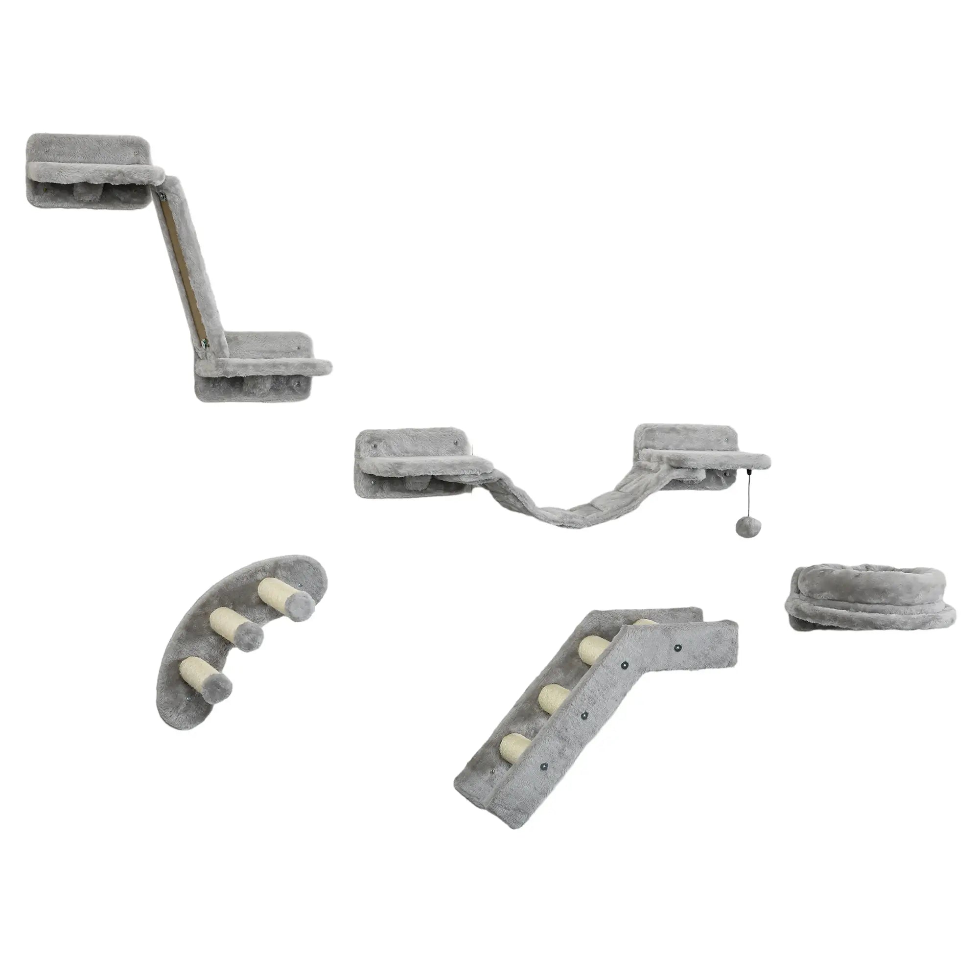 5PCs Cat Wall Shelves, Scratching Post, Ladder, Bed, Platform Cat Climbing Wall Grey, Beige at Gallery Canada