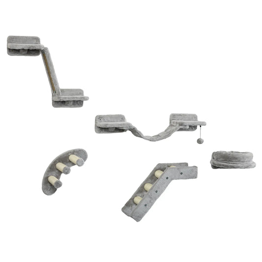 5PCs Cat Wall Shelves, Scratching Post, Ladder, Bed, Platform Cat Climbing Wall Grey, Beige at Gallery Canada