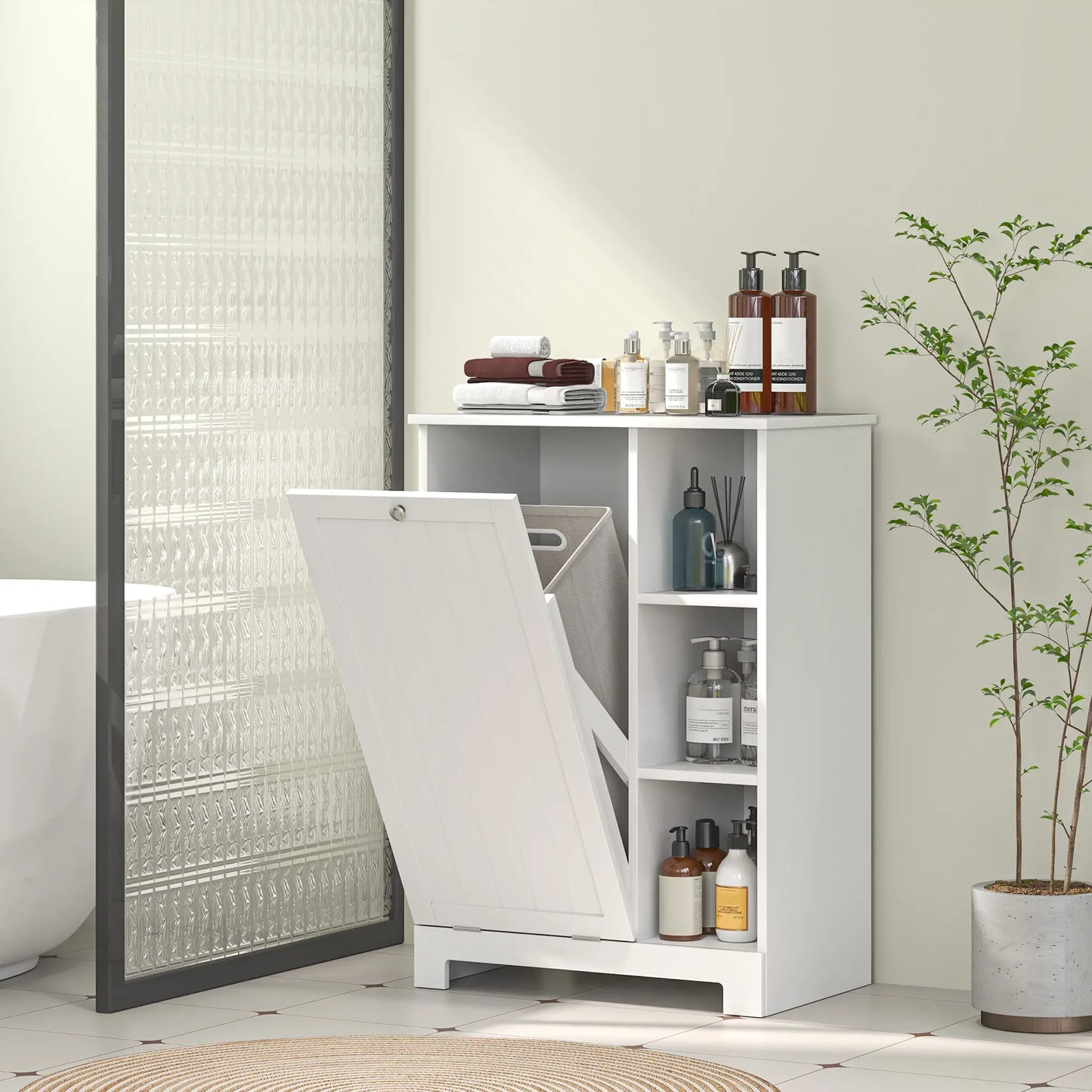 Laundry Cabinet with Removable Basket, Adjustable Shelf, White Bathroom Cabinets at Gallery Canada