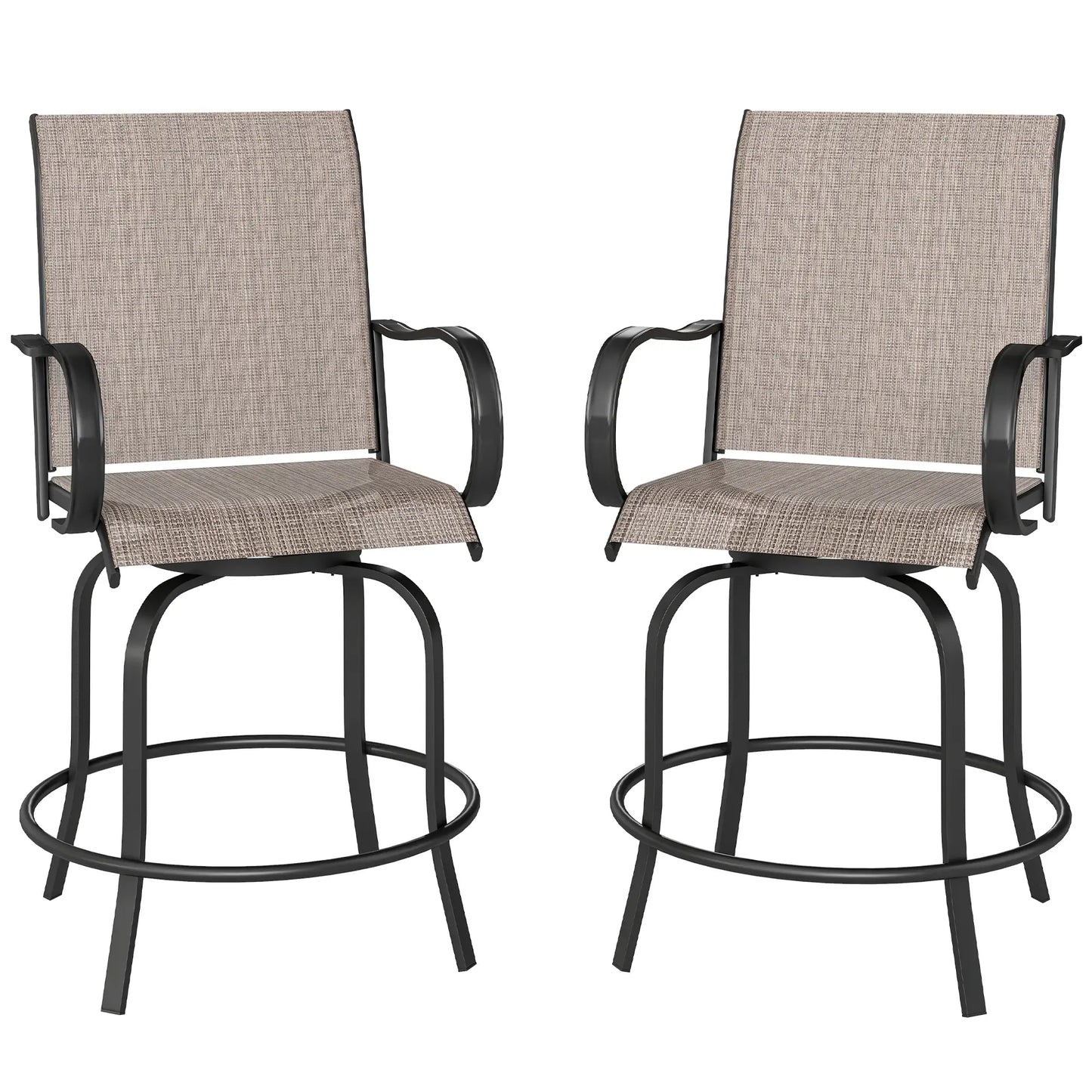 Outdoor Bar Stools Set of 2, 360° Swivel Bar Height Chairs, 26.8" x 29.5" x 48.4", Tan Bistro Sets Tan at Gallery Canada