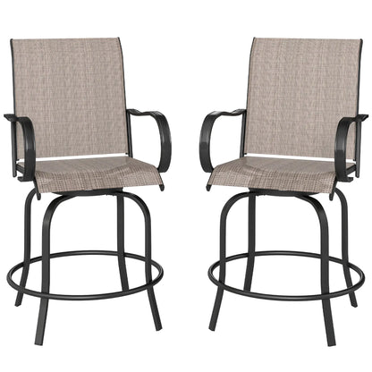 Outdoor Bar Stools Set of 2, 360° Swivel Bar Height Chairs, 26.8" x 29.5" x 48.4", Tan Bistro Sets Tan at Gallery Canada