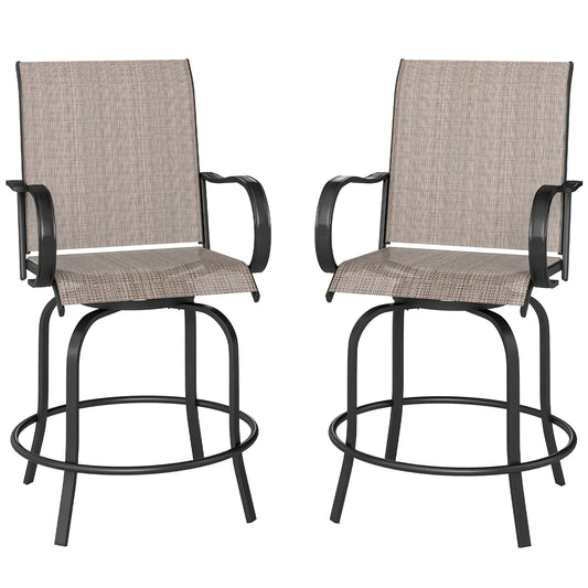 Outdoor Bar Stools Set of 2, 360° Swivel Bar Height Chairs, 26.8" x 29.5" x 48.4", Tan Bistro Sets Tan at Gallery Canada