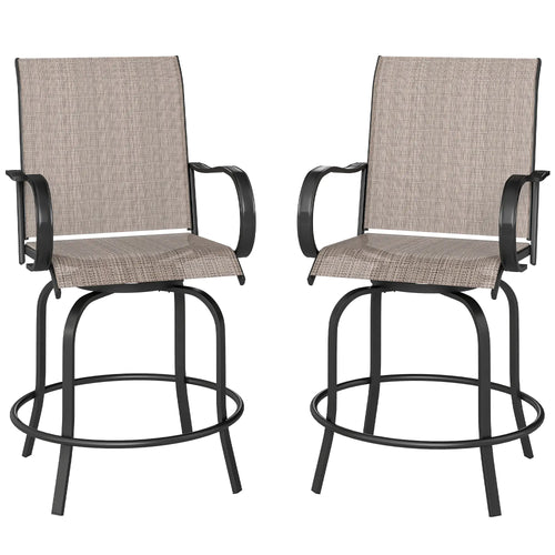 Outdoor Bar Stools Set of 2, 360° Swivel Bar Height Chairs, 26.8