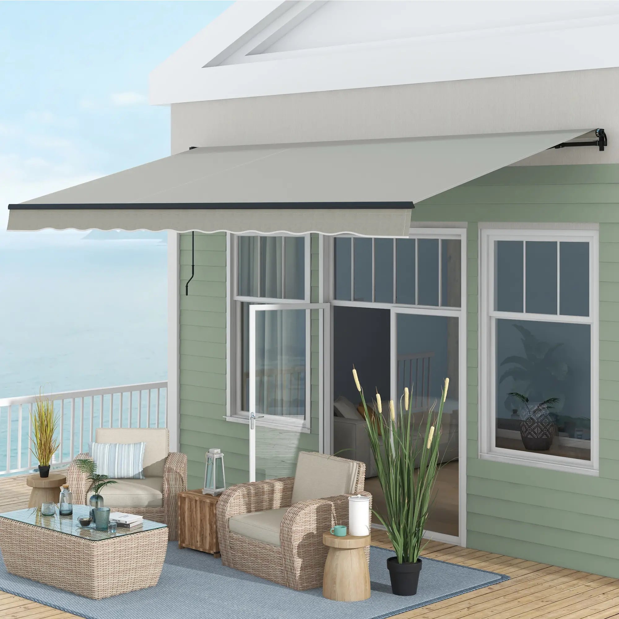 15' x 10' Retractable Awning, UV Resistant Sunshade Shelter, Light Grey Window Awnings at Gallery Canada