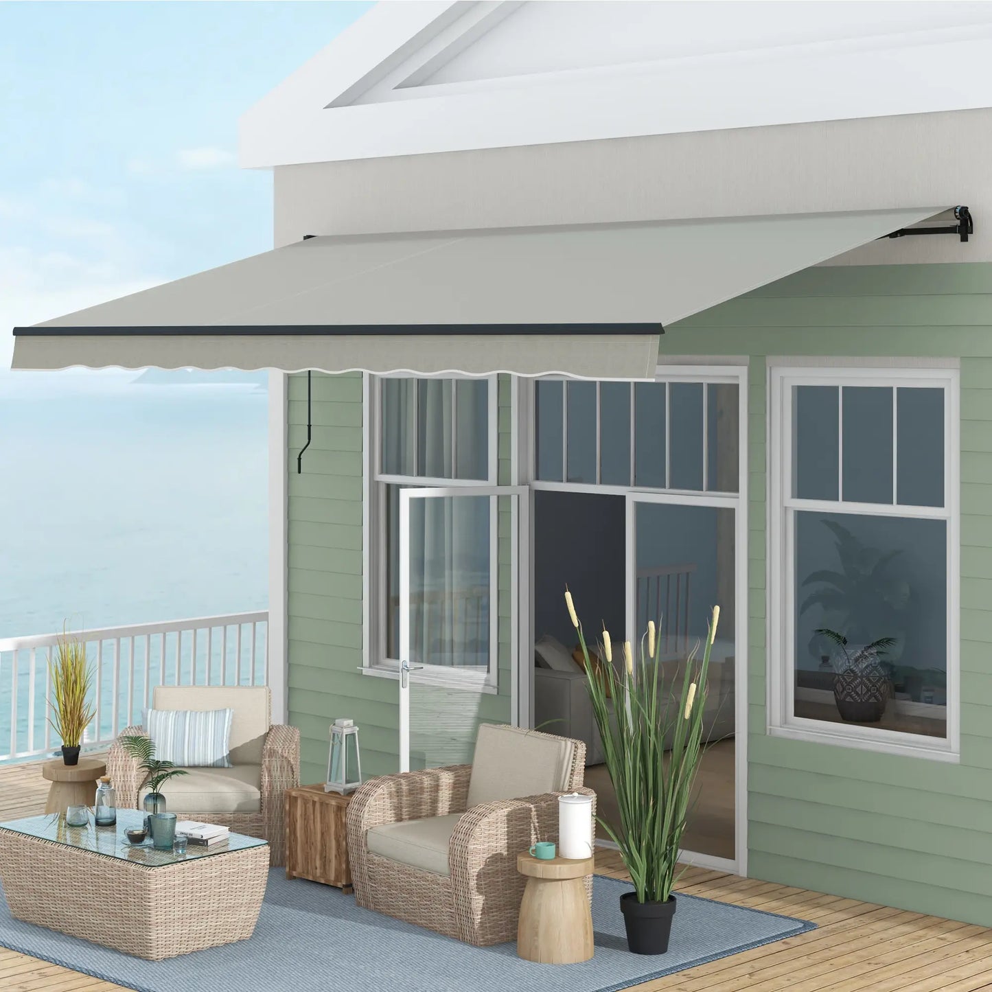 15' x 10' Retractable Awning, UV Resistant Sunshade Shelter, Light Grey Window Awnings at Gallery Canada