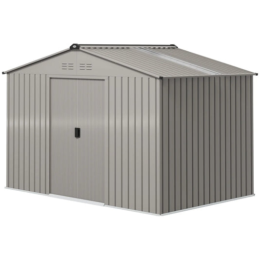 9.1' x 6.4' x 6.3' Garden Storage Shed with Foundation Kit, Double Doors, Grey Sheds Aluminum Grey at Gallery Canada