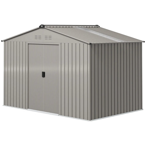 9.1' x 6.4' x 6.3' Garden Storage Shed with Foundation Kit, Double Doors, Grey