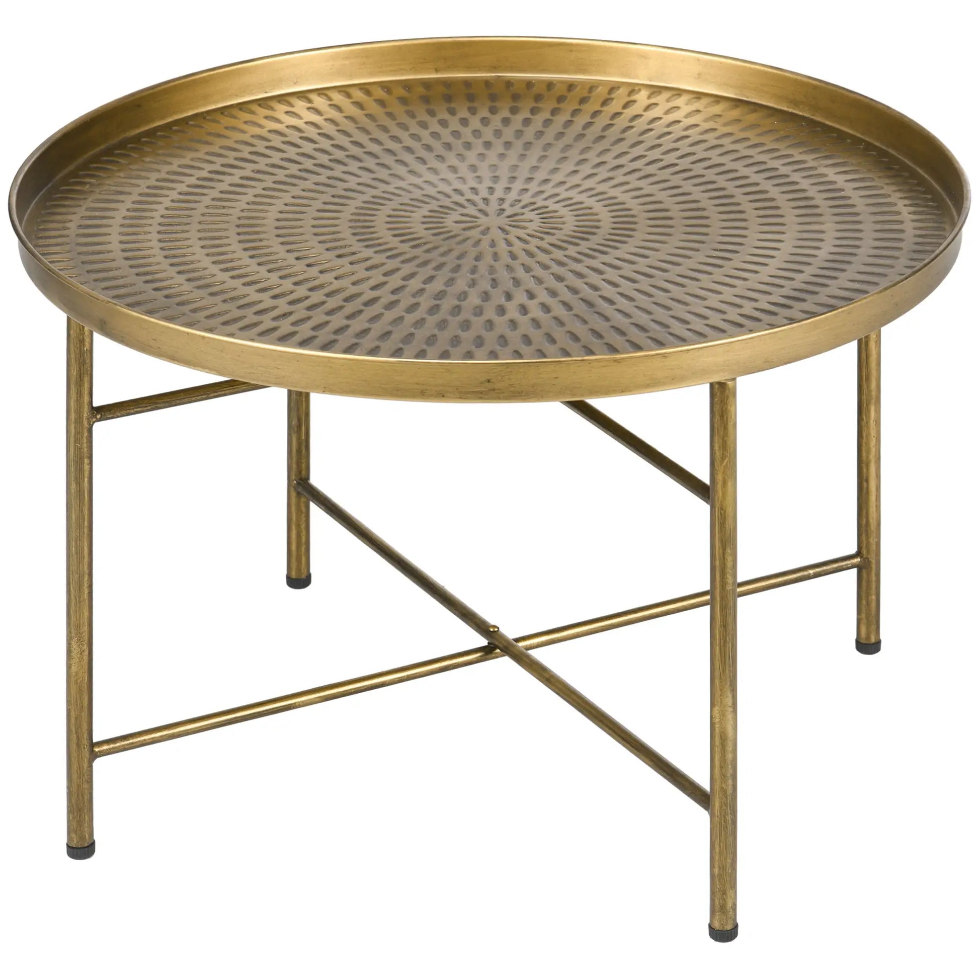 Vintage Coffee Table for Living Room, 24" Round Center Table with Hammered Tray Top and Metal Frame, Gold Coffee Tables Gold at Gallery Canada