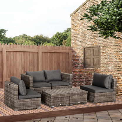 8-Piece Patio Furniture Set, Outdoor Wicker Rattan Sofa, Tea Table, Footstool, Grey & Orange Patio Furniture Sets at Gallery Canada