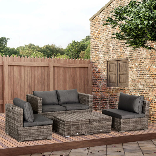 8-Piece Patio Furniture Set, Outdoor Wicker Rattan Sofa, Tea Table, Footstool, Grey & Orange Patio Furniture Sets Mixed Grey at Gallery Canada